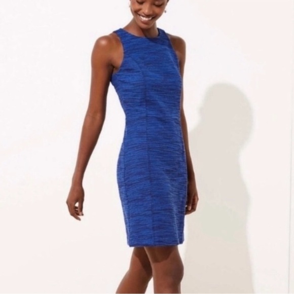 LOFT royal blue tweed sleeveless dress with a back zipper - Picture 1 of 7